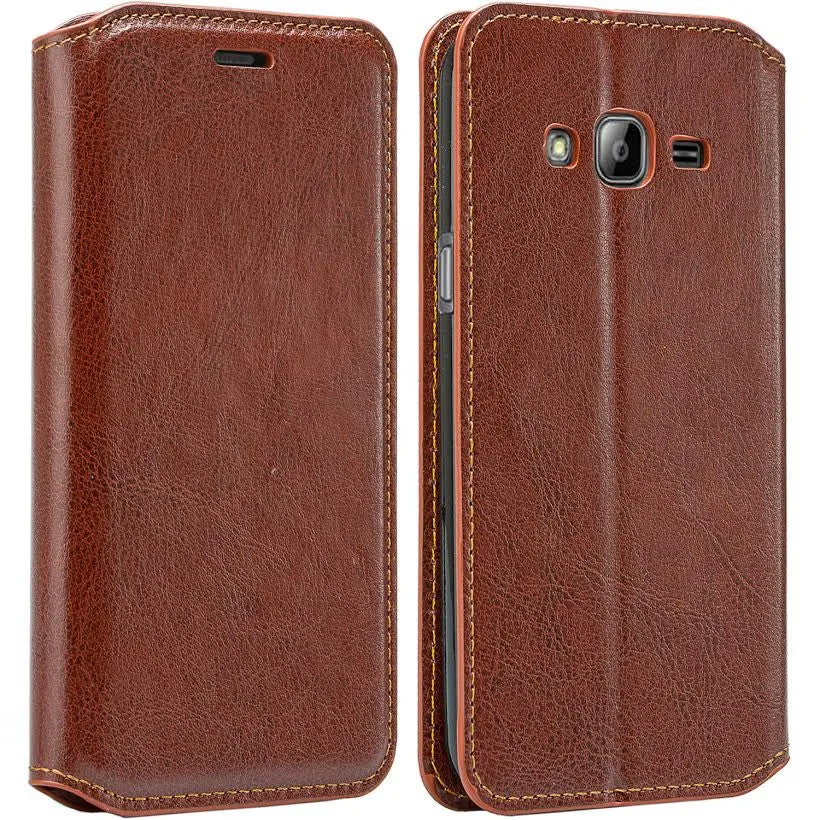 Galaxy Go Prime Case / Grand Prime Wallet Case, Wrist Strap Magnetic Flip Fold[Kickstand] Pu Leather Wallet Case with ID & Credit Card Slot - Brown