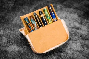 Galen Leather Zippered Magnum Opus Hard 6 Slots Pen Case in Undyed Leather