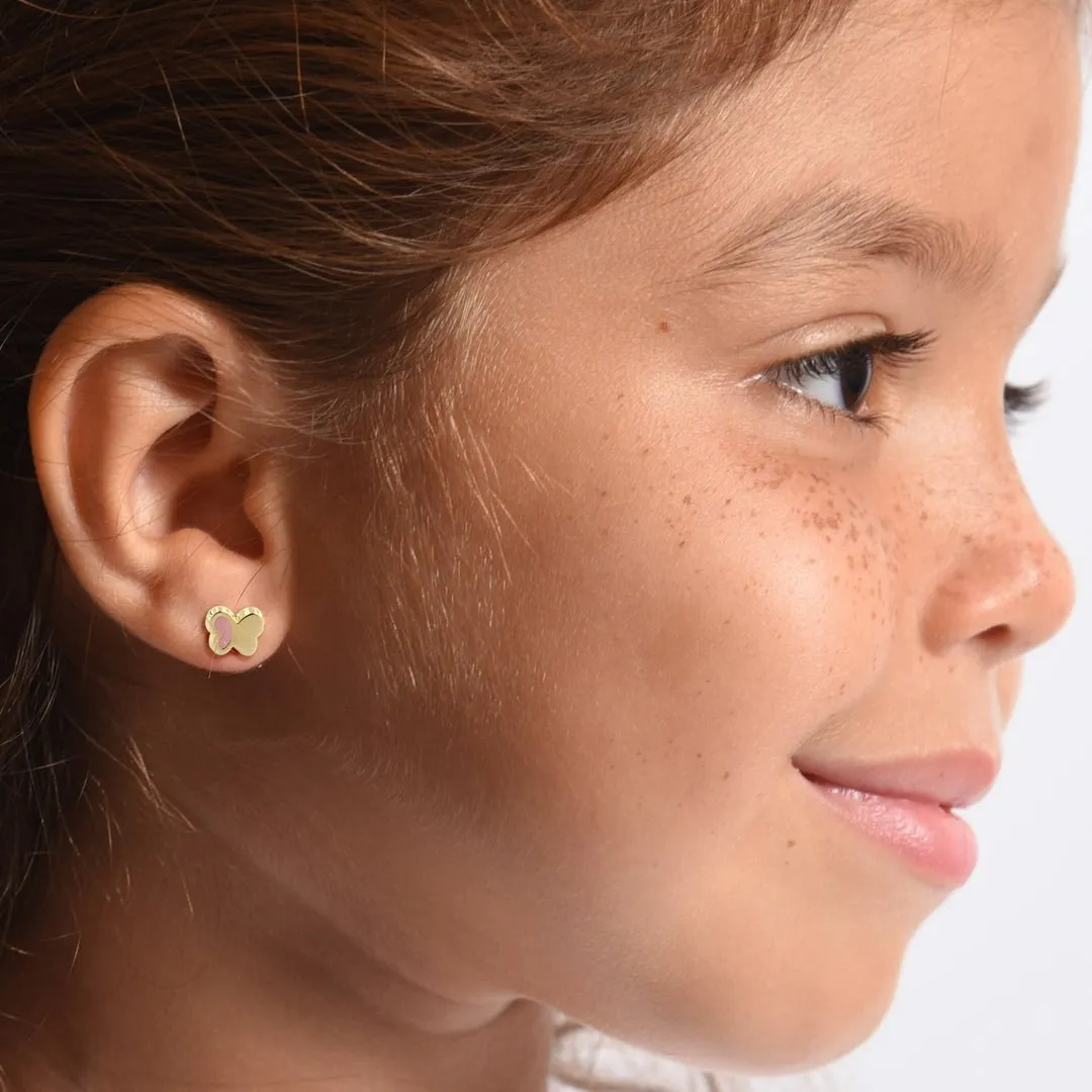 Gold & Pink Butterfly Earrings
