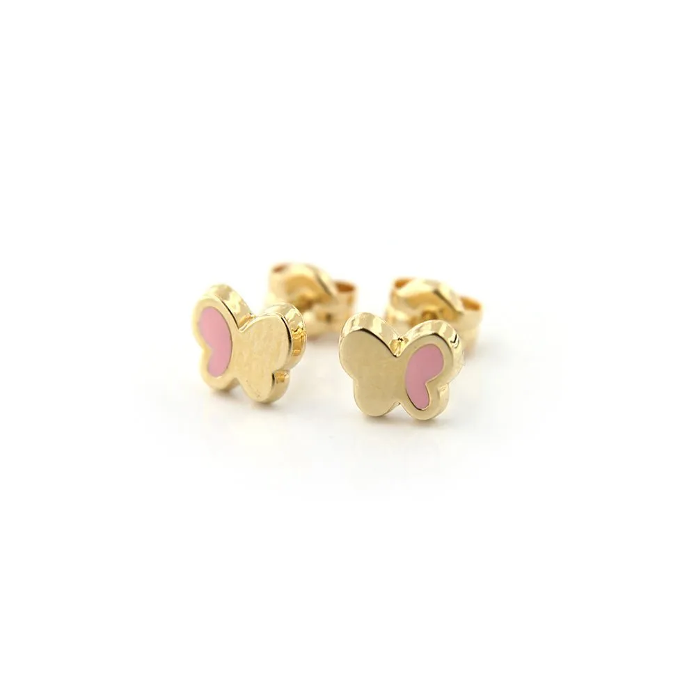 Gold & Pink Butterfly Earrings