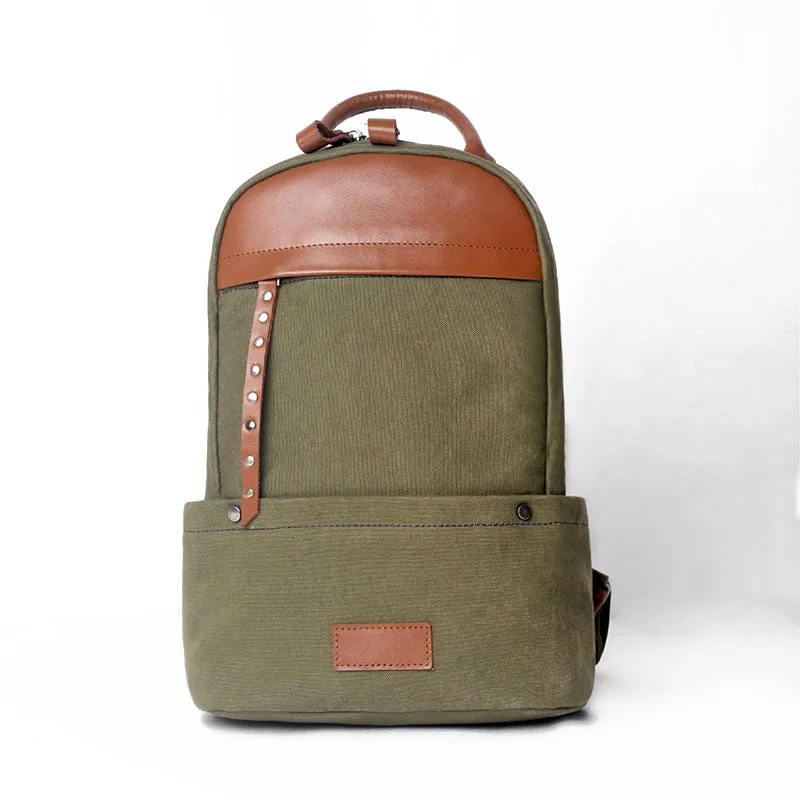 Green Canvas and Leather Rucksacks Bag Hiking Backpack Purse for Women