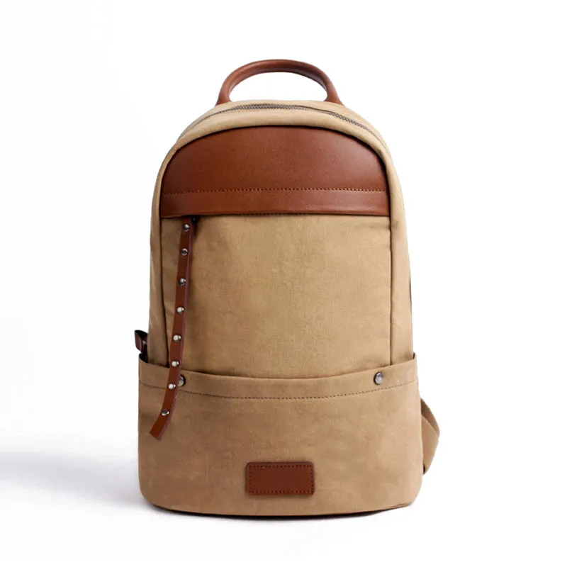 Green Canvas and Leather Rucksacks Bag Hiking Backpack Purse for Women