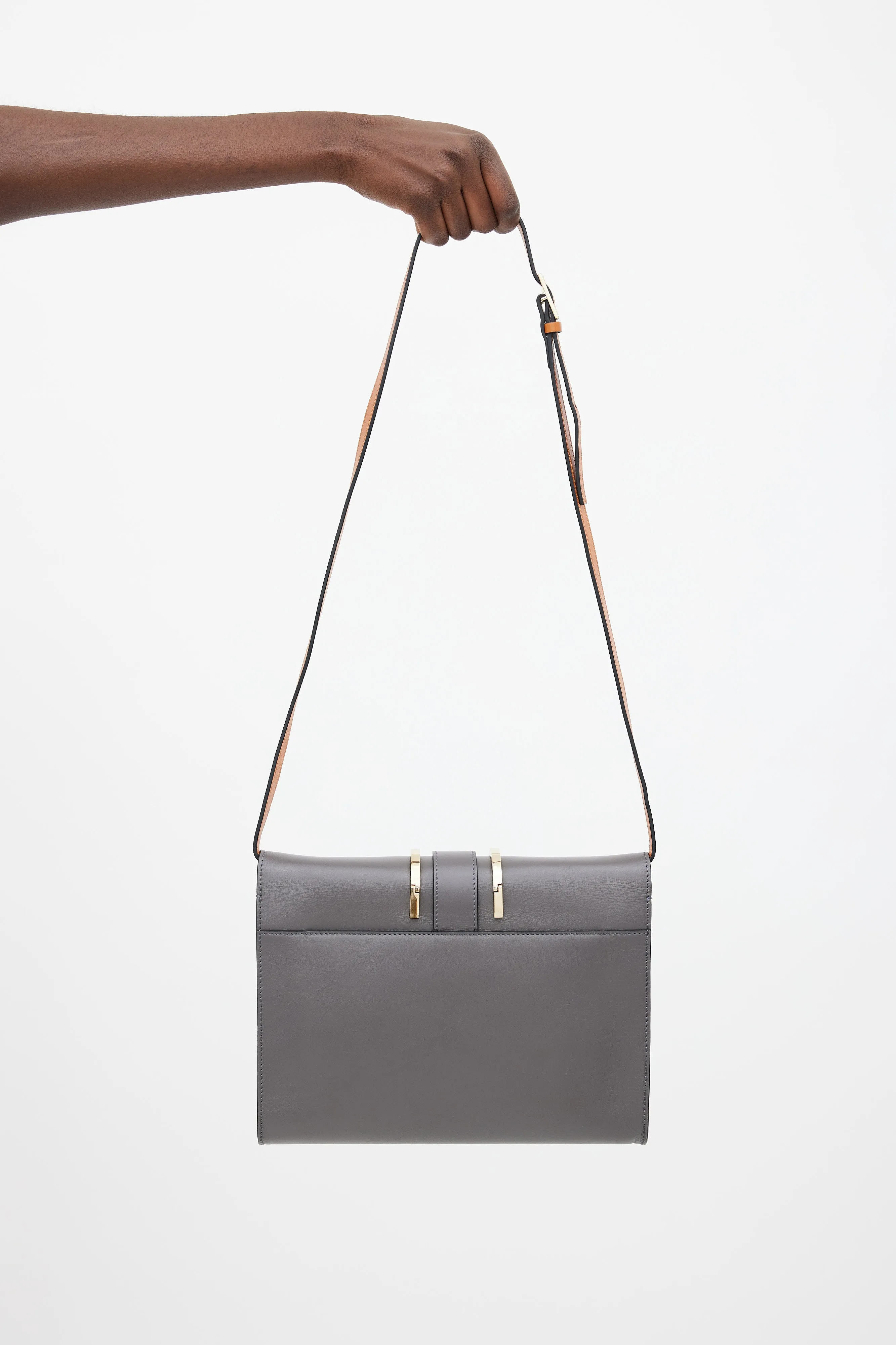 Grey Leather Bronte Flap Shoulder Flap