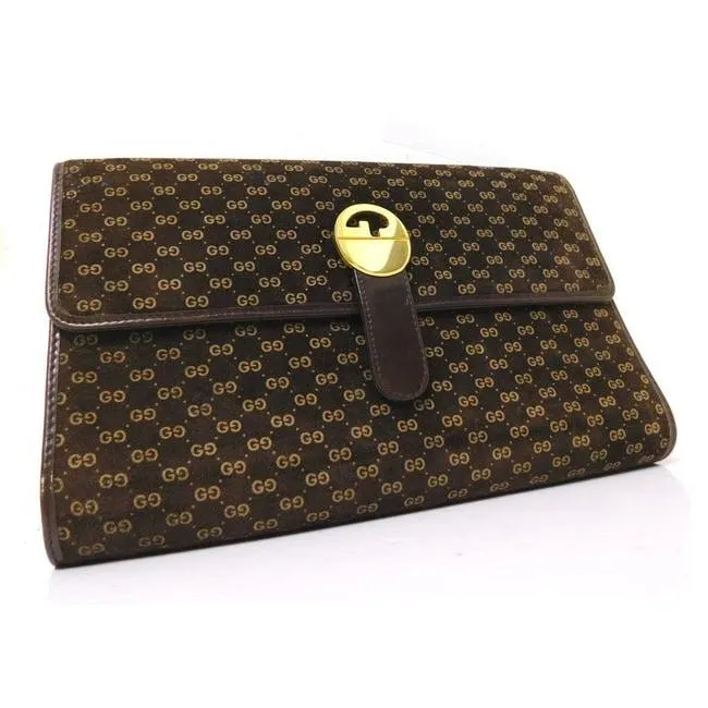 Gucci Clutch Guccissima Suede Leather Two Way Style Clutch Micro G Print In Browns Suede