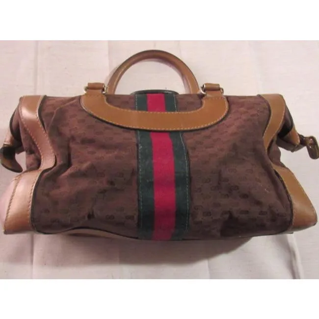 Gucci Micro Guccissima Print Canvasleather Sherry Line Top Handle Brown Leather And Gg Leather Satch