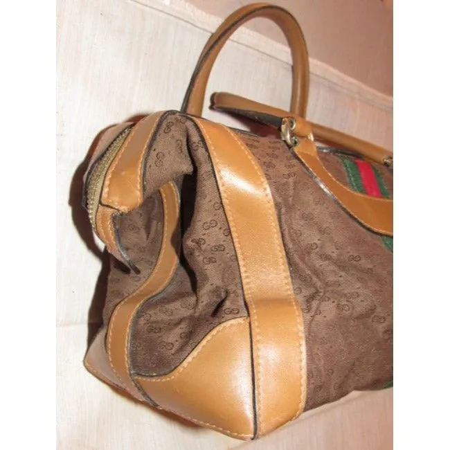 Gucci Micro Guccissima Print Canvasleather Sherry Line Top Handle Brown Leather And Gg Leather Satch