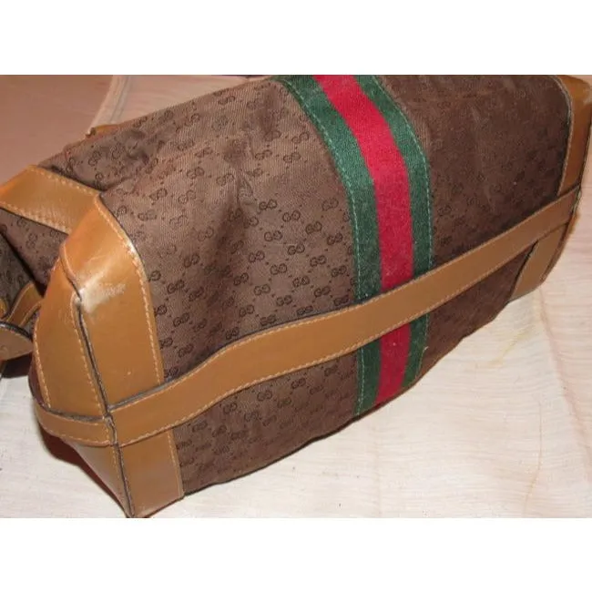 Gucci Micro Guccissima Print Canvasleather Sherry Line Top Handle Brown Leather And Gg Leather Satch