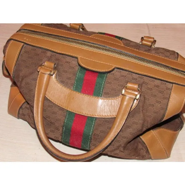 Gucci Micro Guccissima Print Canvasleather Sherry Line Top Handle Brown Leather And Gg Leather Satch