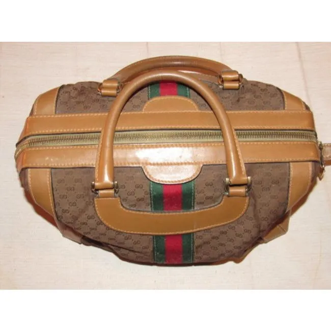 Gucci Micro Guccissima Print Canvasleather Sherry Line Top Handle Brown Leather And Gg Leather Satch