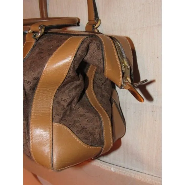 Gucci Micro Guccissima Print Canvasleather Sherry Line Top Handle Brown Leather And Gg Leather Satch