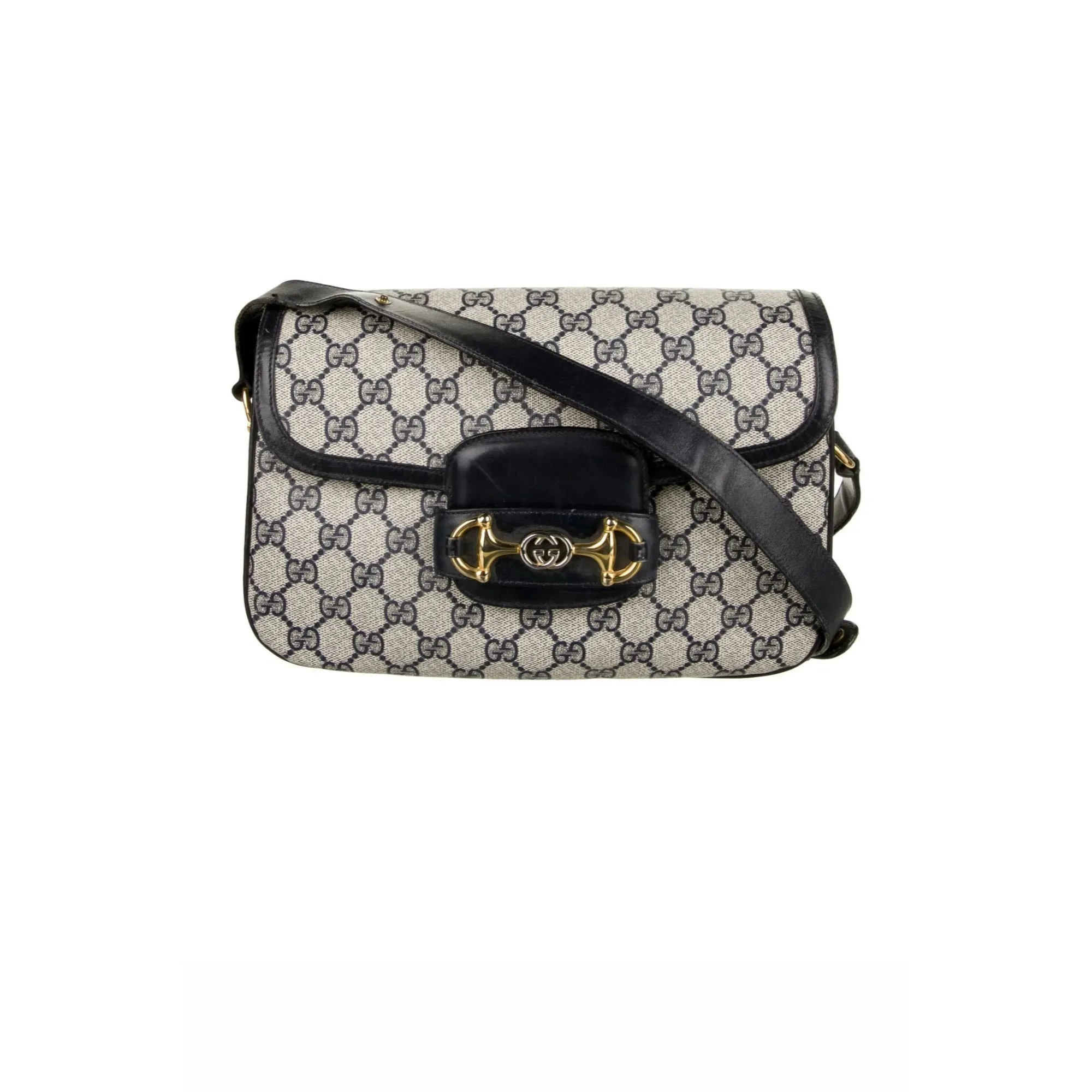 Gucci navy Guccissima leather 1955 Horse-bit shoulder bag