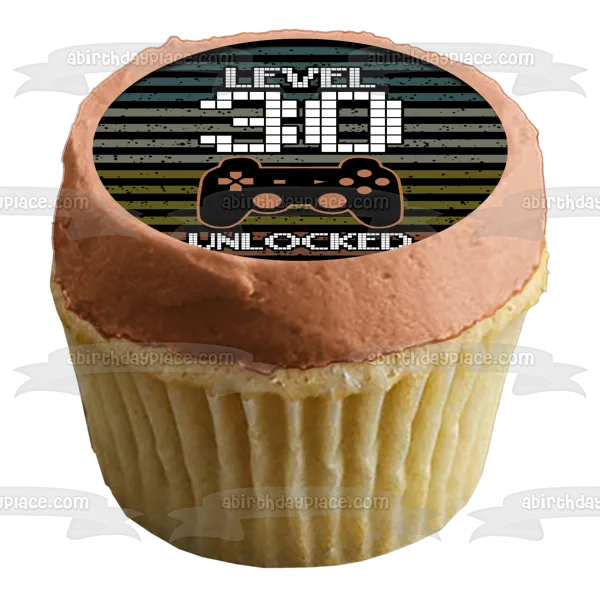 Happy Birthday Level 30 Unlocked (Customize Age) Video Game Console Game Controller Edible Cake Topper Image ABPID50514