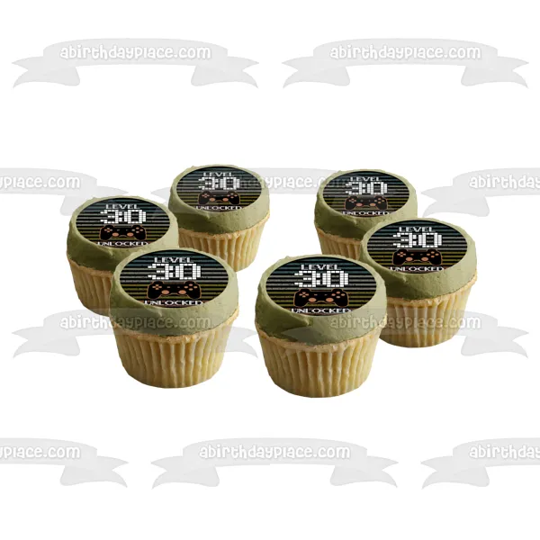 Happy Birthday Level 30 Unlocked (Customize Age) Video Game Console Game Controller Edible Cake Topper Image ABPID50514
