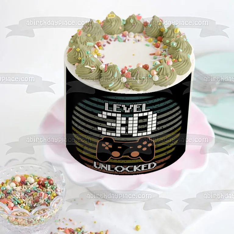 Happy Birthday Level 30 Unlocked (Customize Age) Video Game Console Game Controller Edible Cake Topper Image ABPID50514