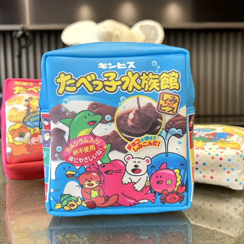 Japan SK Snacks GINBIS Animal Biscuit Little Pouch | Red Blue White Green - 14 x 12.5cm