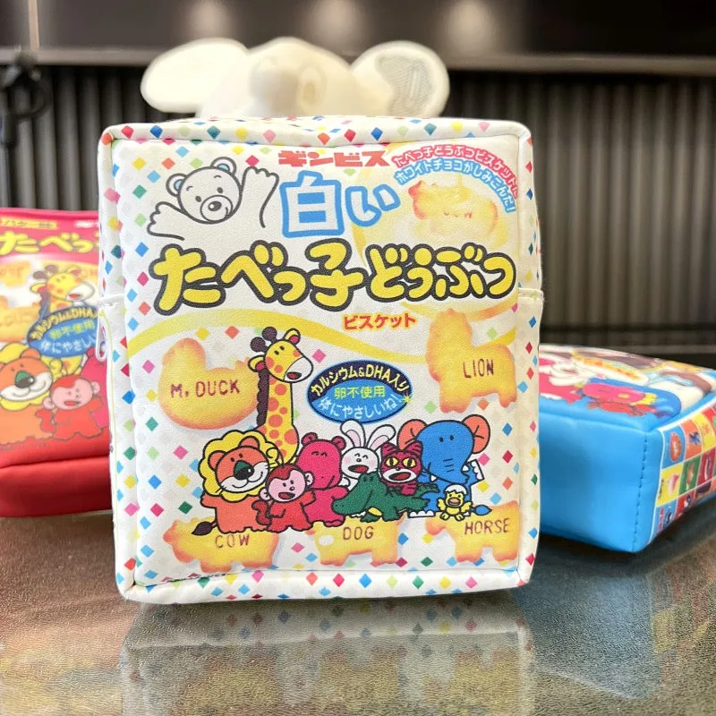 Japan SK Snacks GINBIS Animal Biscuit Little Pouch | Red Blue White Green - 14 x 12.5cm