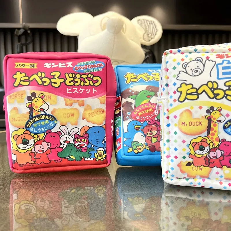 Japan SK Snacks GINBIS Animal Biscuit Little Pouch | Red Blue White Green - 14 x 12.5cm