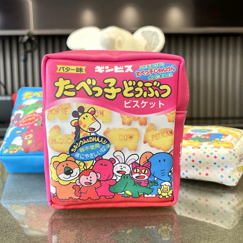 Japan SK Snacks GINBIS Animal Biscuit Little Pouch | Red Blue White Green - 14 x 12.5cm