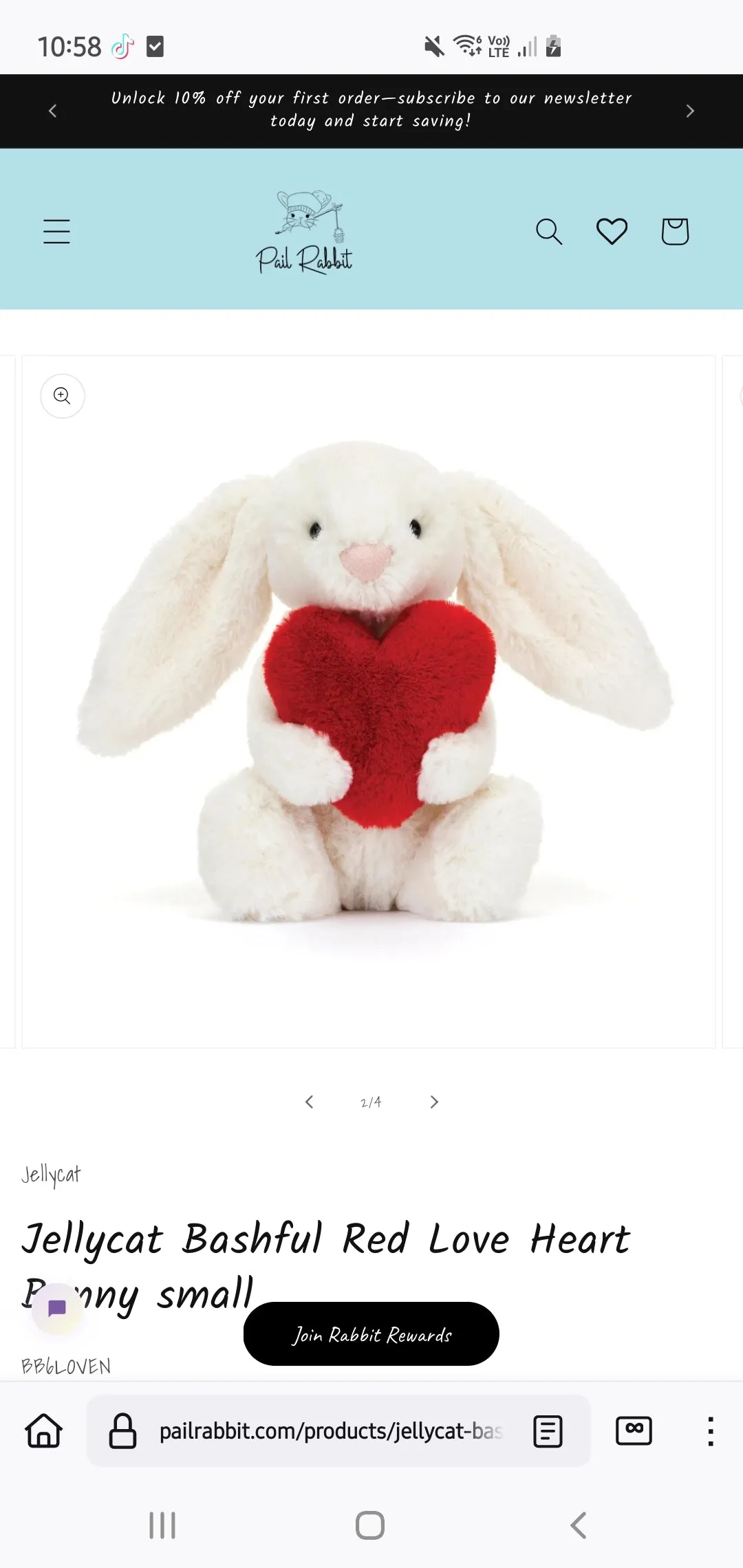 Jellycat - Bashful Cream with Sumptuous Cranberry Heart