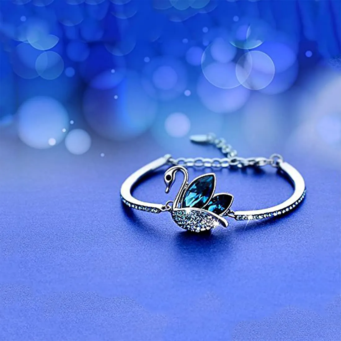 Kairangi Bracelet for Women and Girls Blue Crystal Swan Shaped Silver Toned Crystal Bracelet for Girls | Birthday Gift for Girls and Women Anniversary Gift for Wife