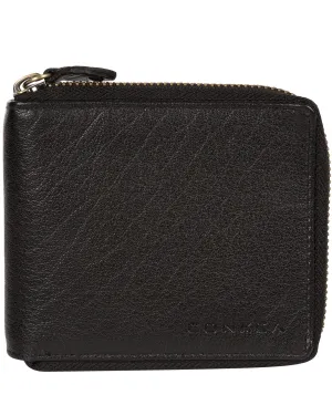 'Krieger' Black Zip Round Leather Wallet