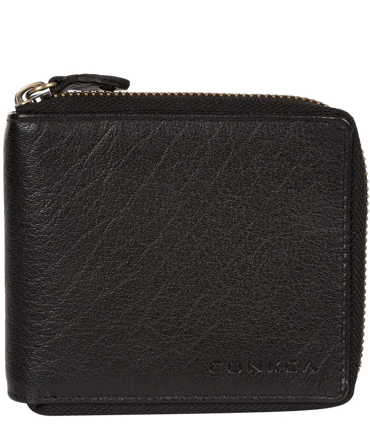 'Krieger' Black Zip Round Leather Wallet