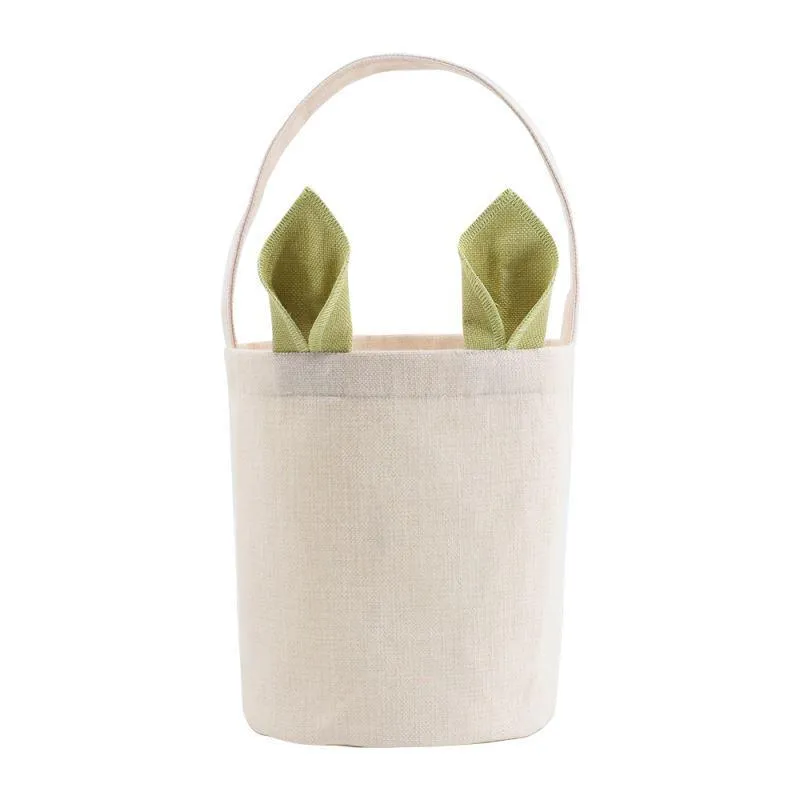 Linen Easter Basket - Green Ears