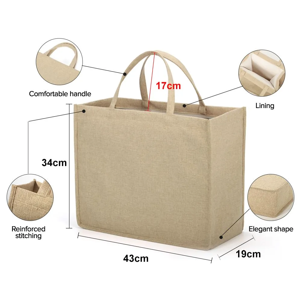 Linen Jute Tote Bag Natural - 43 x 34 x 19 cm
