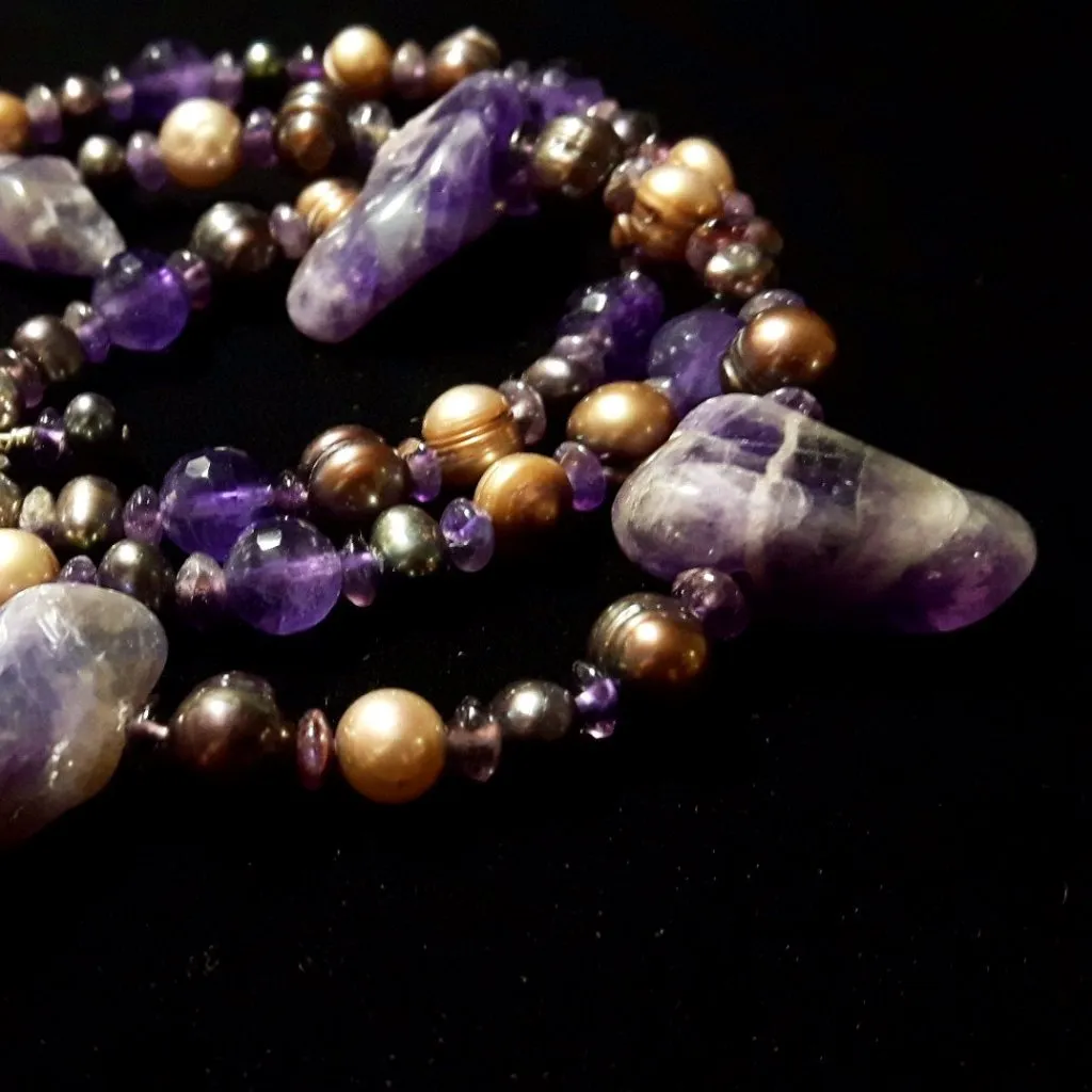 Luxurious Amethyst & Pearl Silver Necklace
