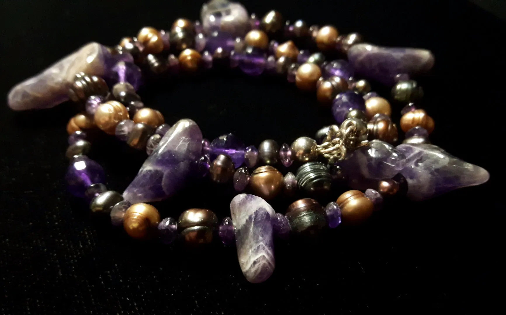 Luxurious Amethyst & Pearl Silver Necklace