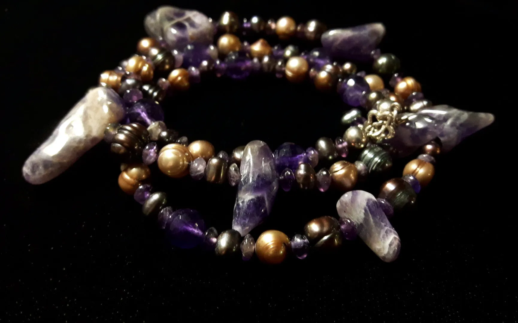 Luxurious Amethyst & Pearl Silver Necklace