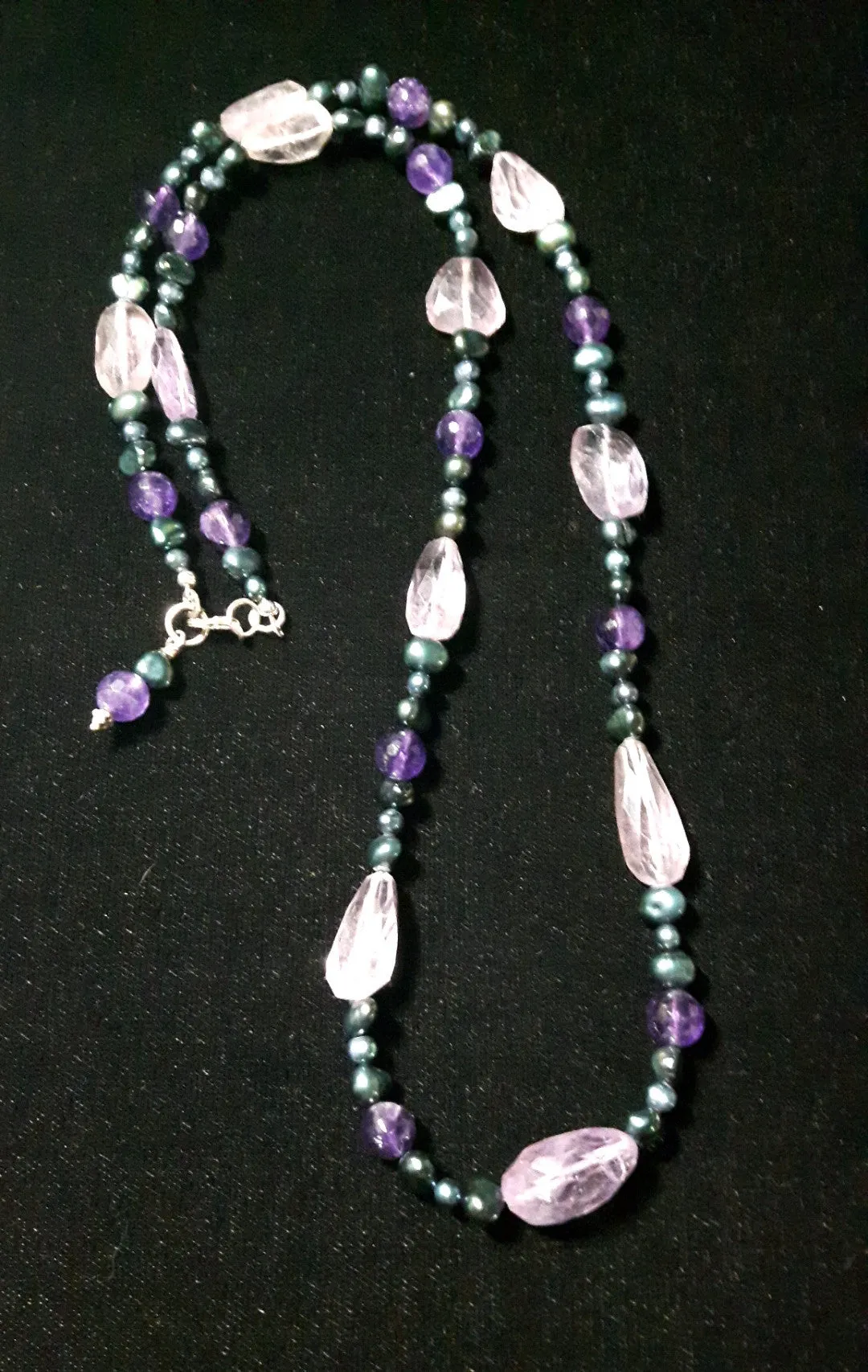 Luxurious Amethyst, Blue Pearl Silver Necklace