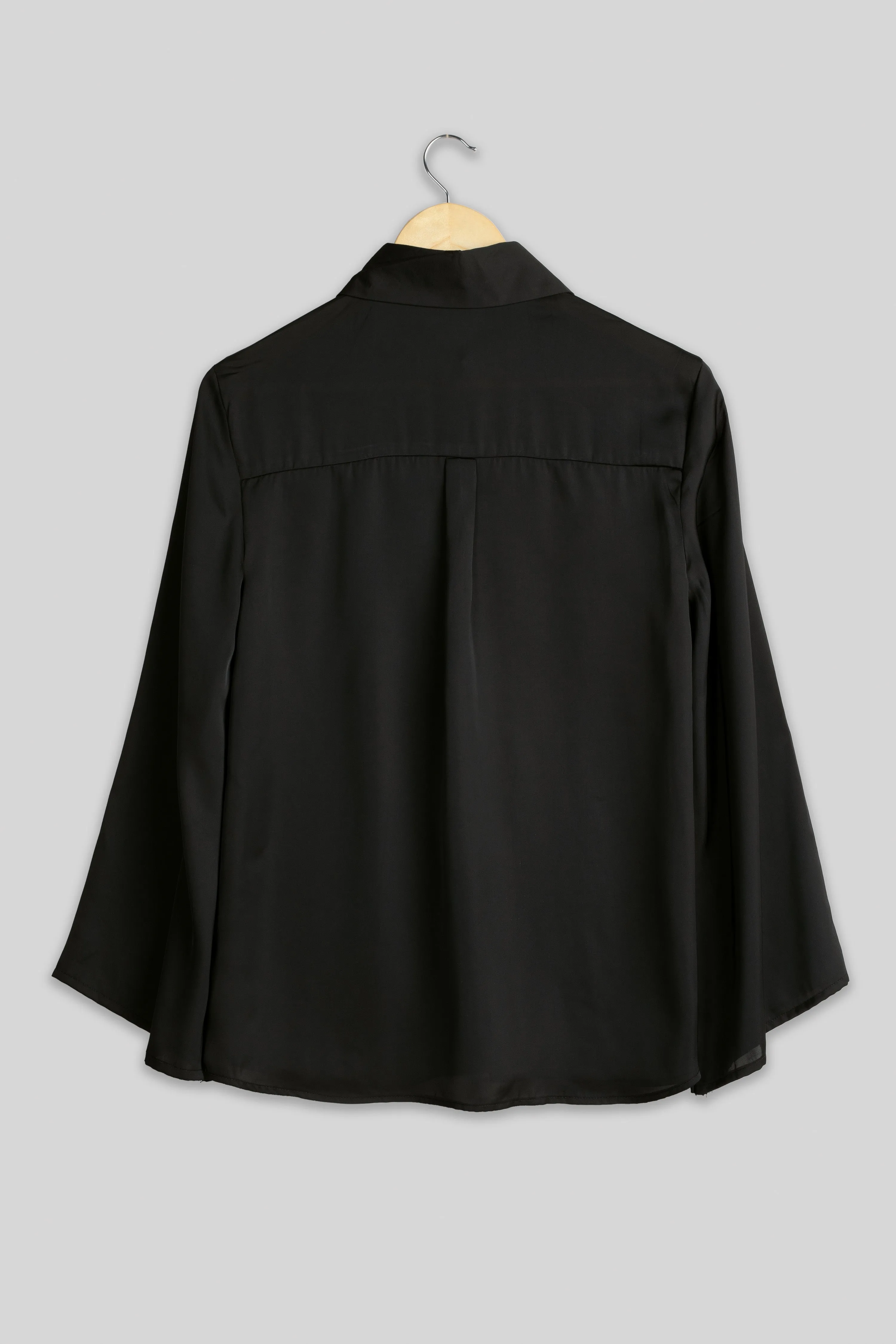 Luxurious Black Bell Sleeve Shirt For Women