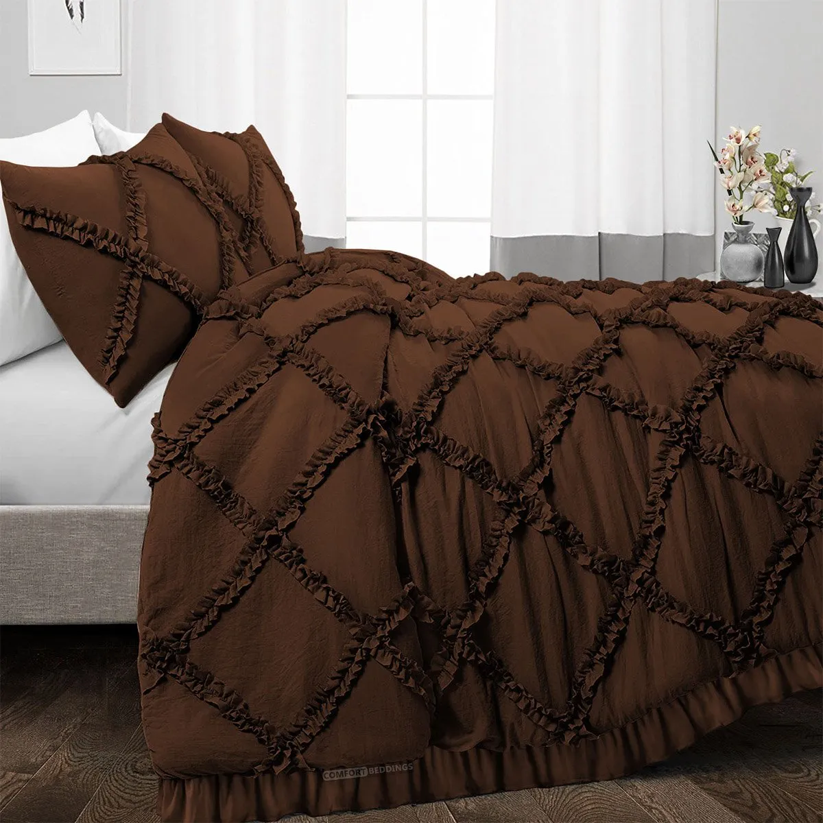 Luxurious Chocolate Diamond Ruffled Duvet Cover
