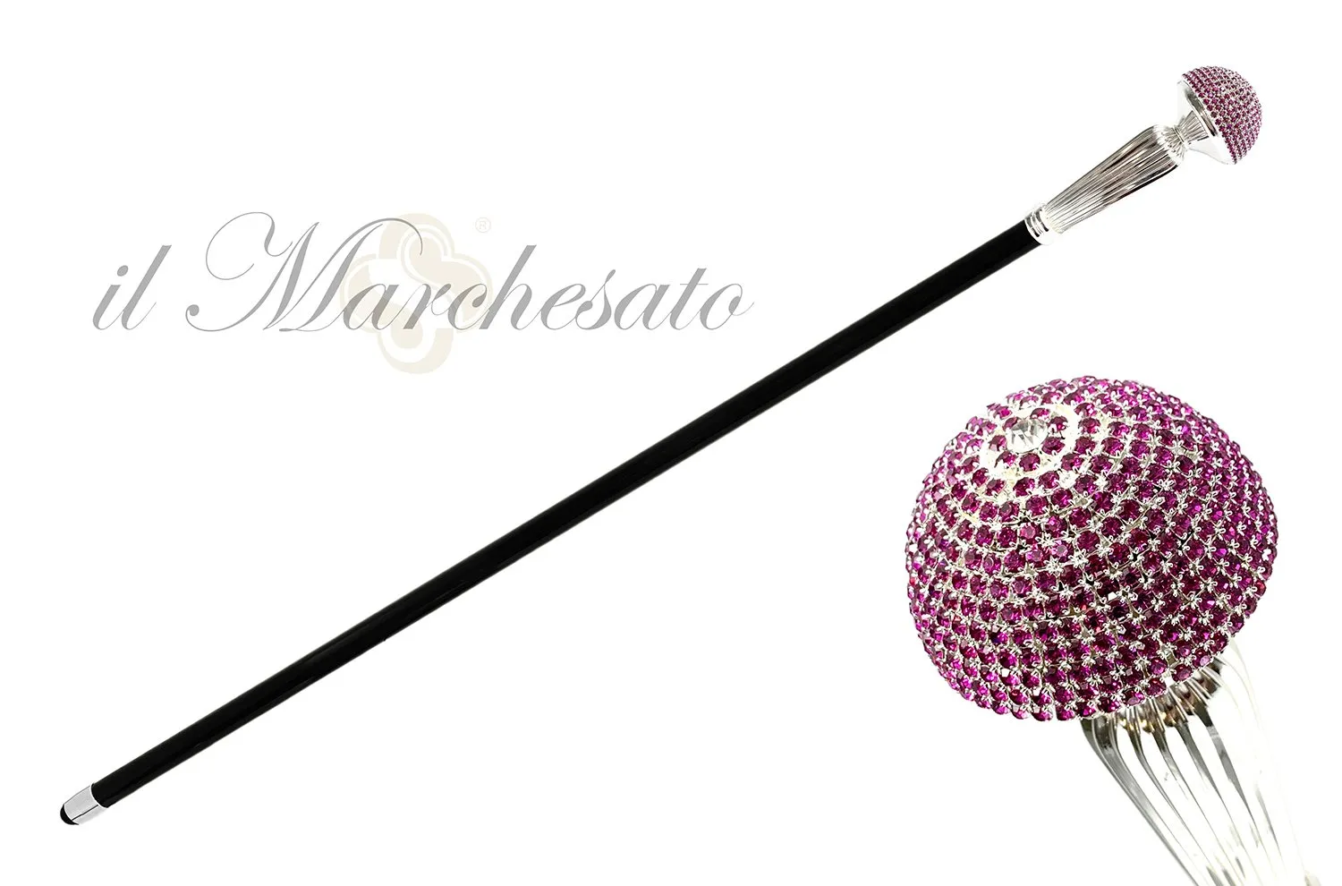 Luxurious Collectible Walking Stick - Fuchsia Crystals