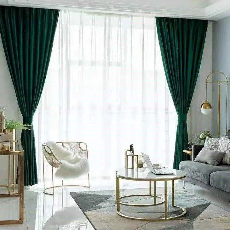 Luxurious Dark Green Velvel Blackout Curtains