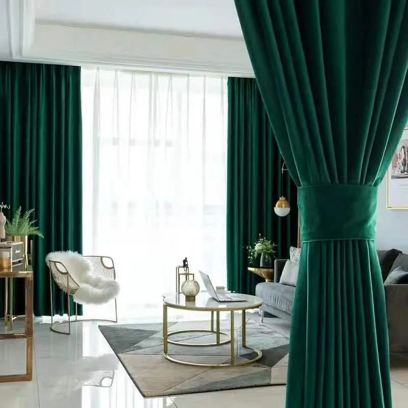 Luxurious Dark Green Velvel Blackout Curtains
