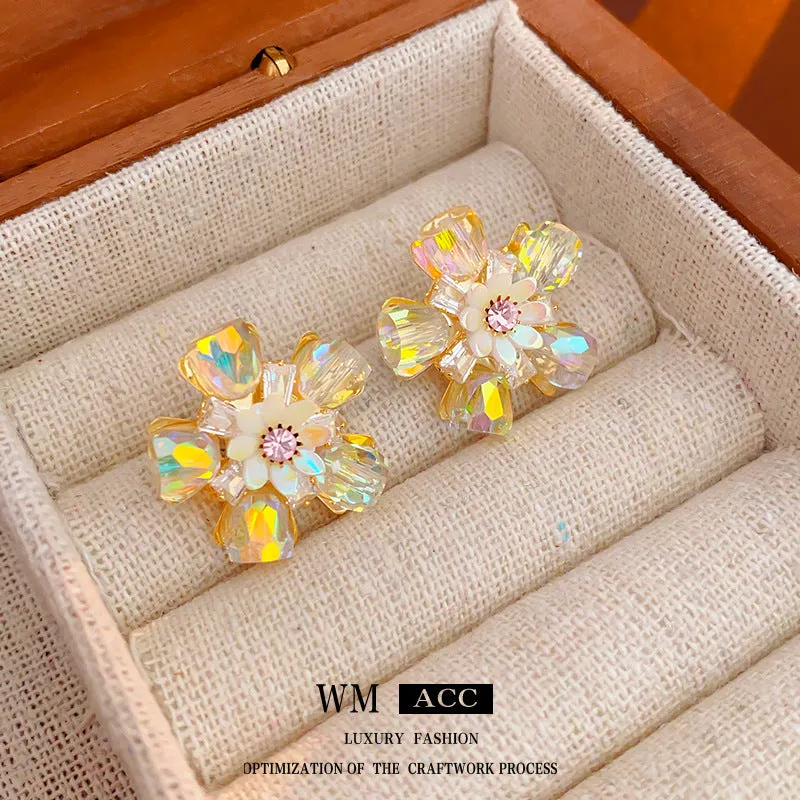 Luxurious Flower Geometric Artificial Crystal Electroplating Earrings