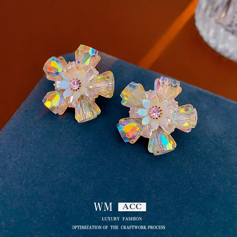 Luxurious Flower Geometric Artificial Crystal Electroplating Earrings