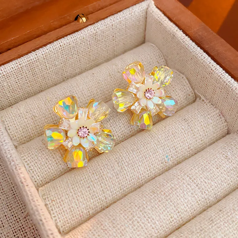 Luxurious Flower Geometric Artificial Crystal Electroplating Earrings
