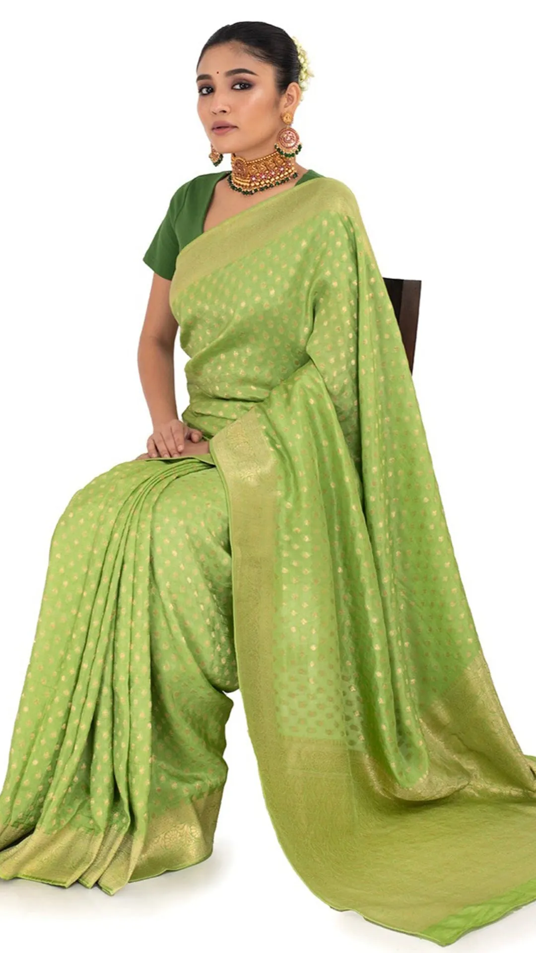 Luxurious Green Dola Khadi Saree