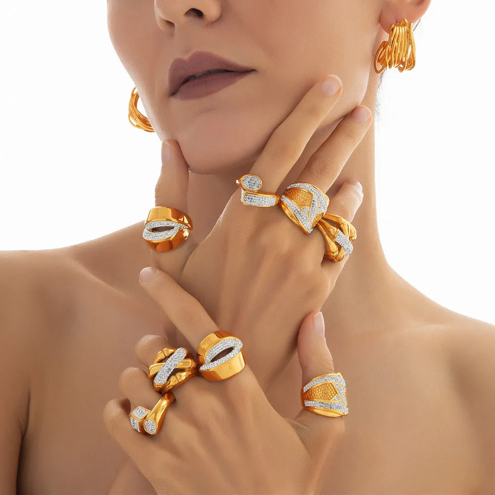 Luxurious Hong Kong Style Double Layer Gold Plated Zircon Ring