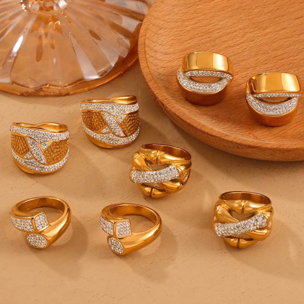 Luxurious Hong Kong Style Double Layer Gold Plated Zircon Ring