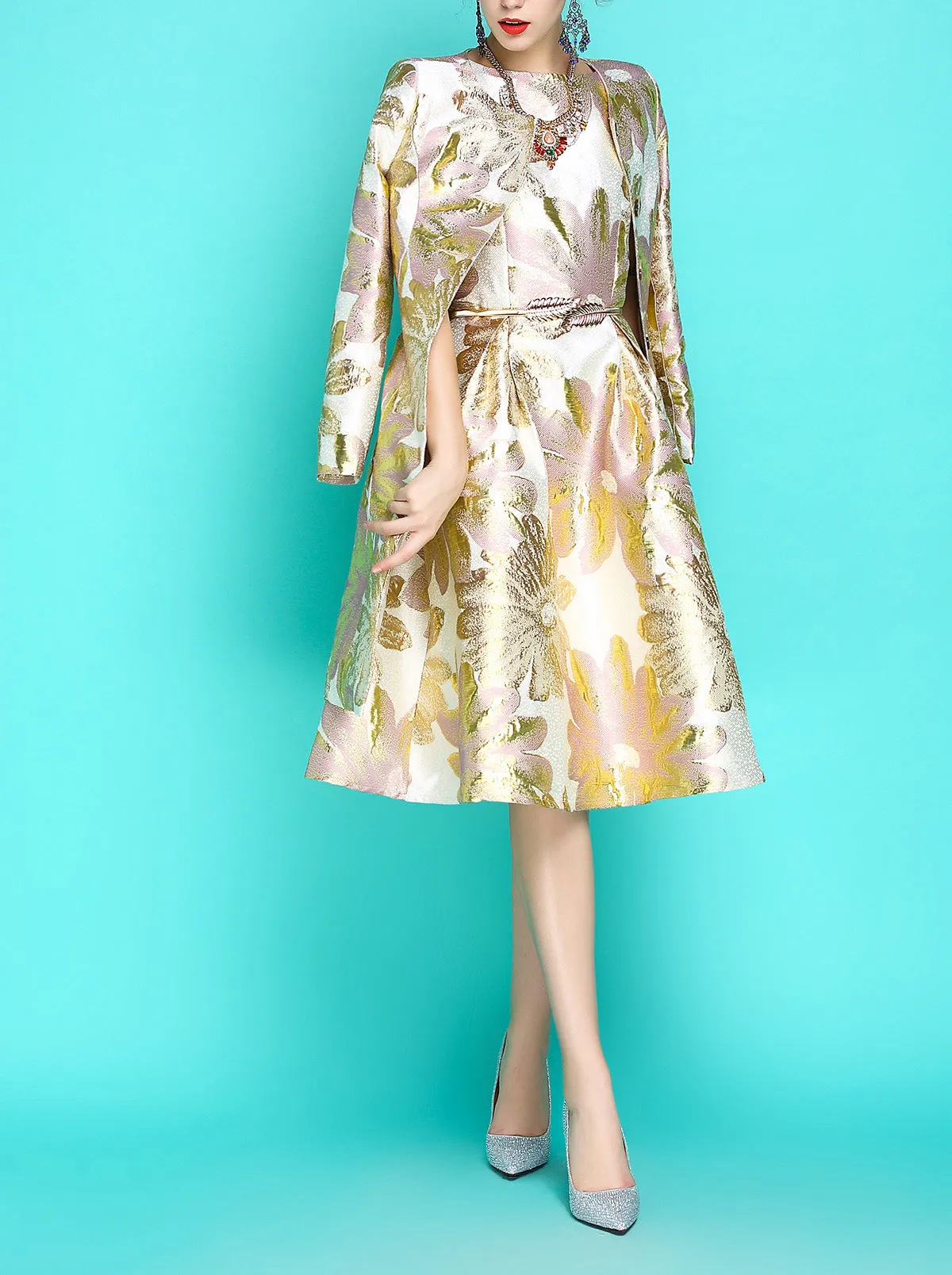 Luxurious jacquard embroidery retro autumn dress- Didi