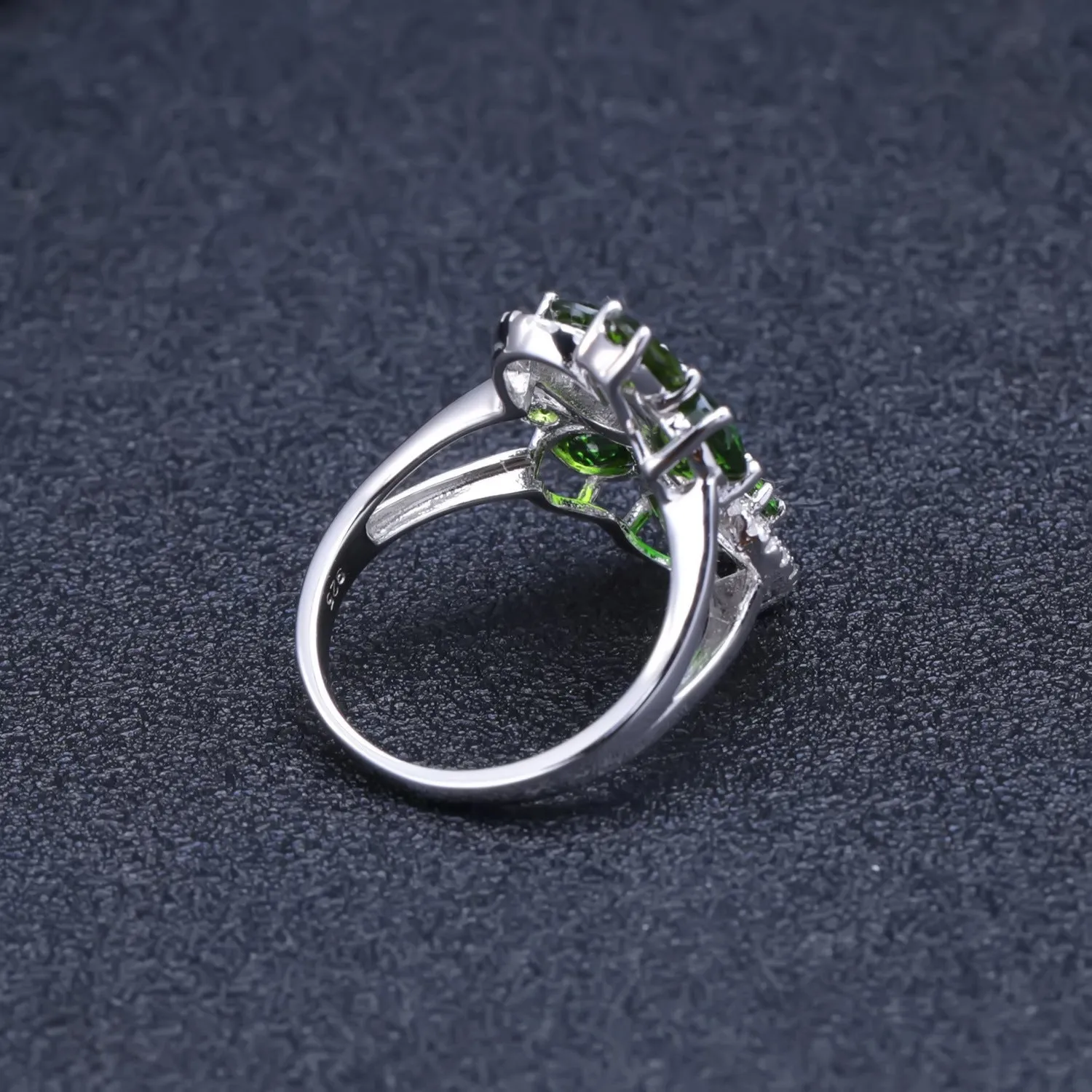Luxurious Natural Gemstones Split Shank Silver Ring