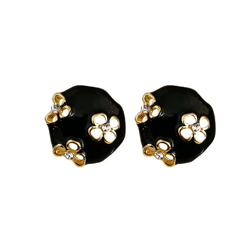 Luxurious Round Geometric Flower Alloy Oil Dripping Earrings