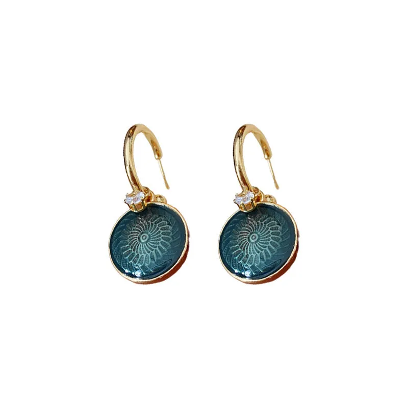 Luxurious Round Geometric Flower Copper Oil Dripping Earrings
