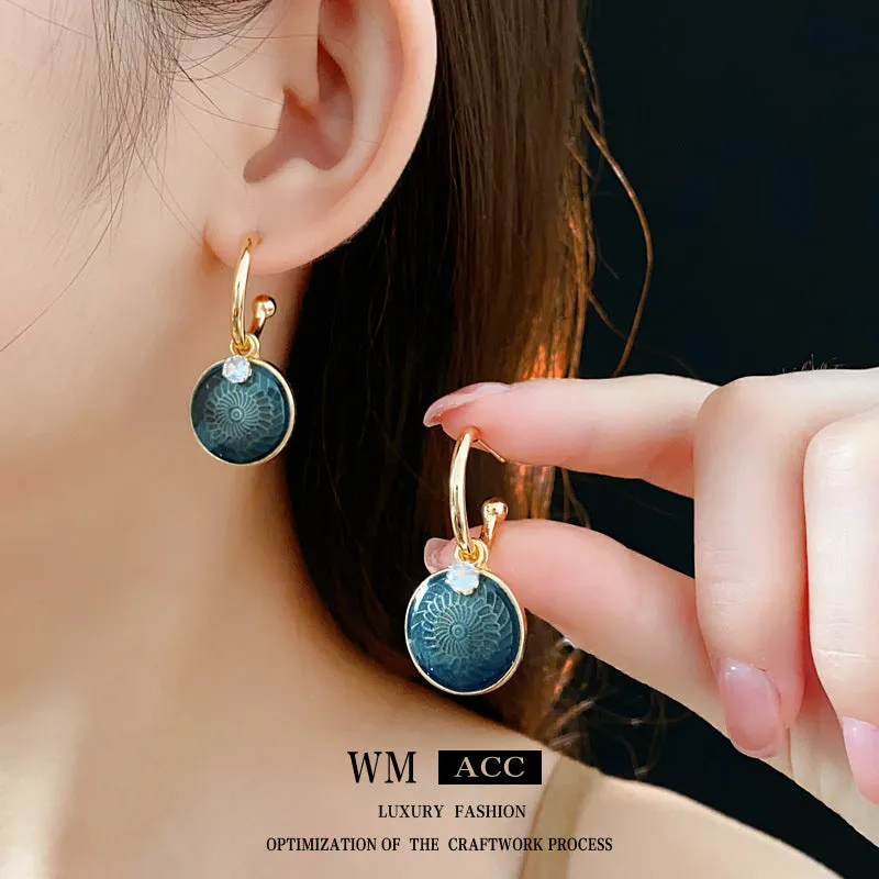 Luxurious Round Geometric Flower Copper Oil Dripping Earrings