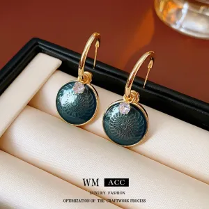 Luxurious Round Geometric Flower Copper Oil Dripping Earrings