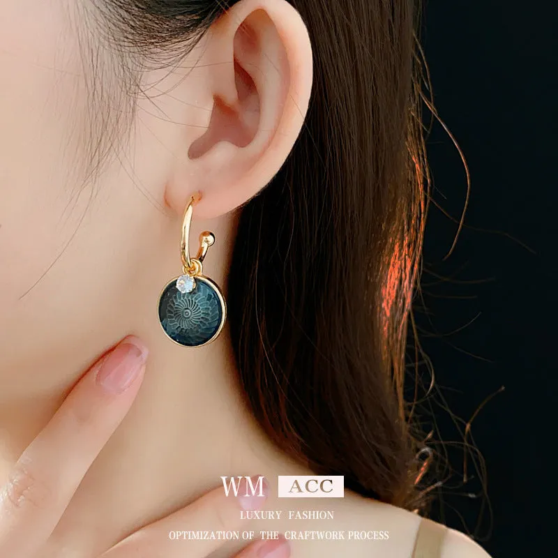 Luxurious Round Geometric Flower Copper Oil Dripping Earrings